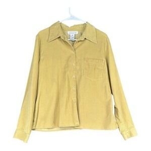 Jones New York 16 Green Corduroy Button Shirt Vintage 100% Cotton Casual Boho